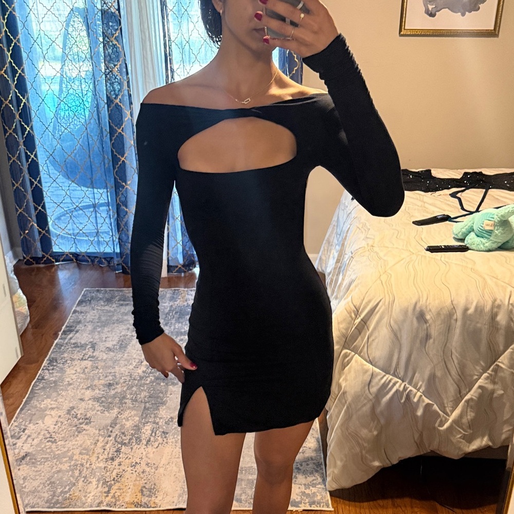 Oh Polly Black Cut-Out Long Sleeve Dress
